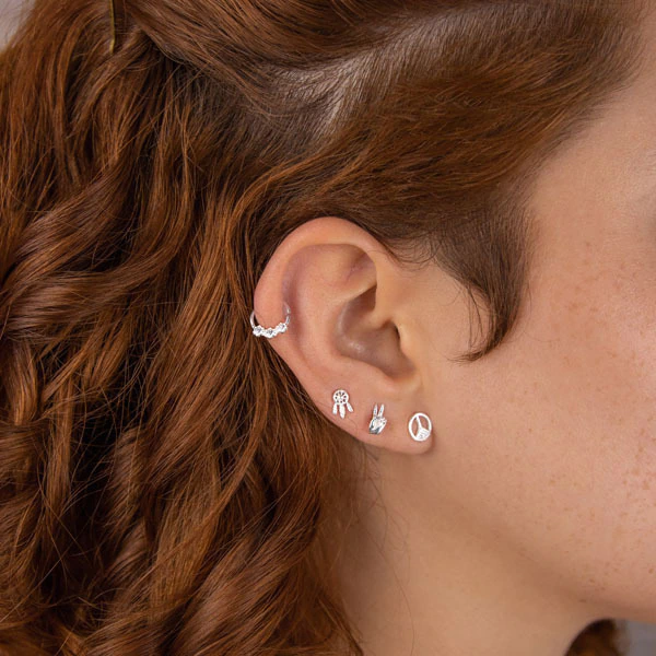 Piercing de Prata Hélix e Septo Flores Brilhantes